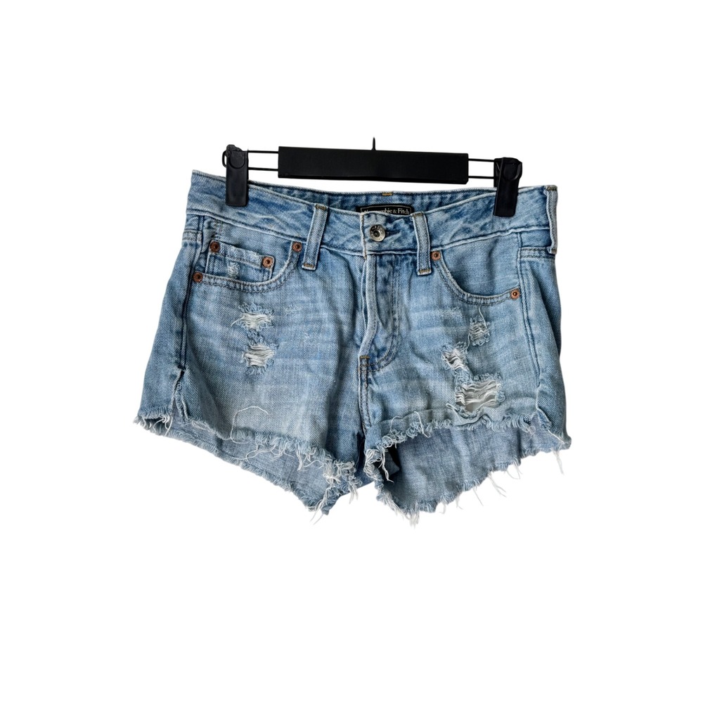 Abercrombie & Fitch Distressed Denim Shorts Light Wash Raw Hem Size 24 W24 L3